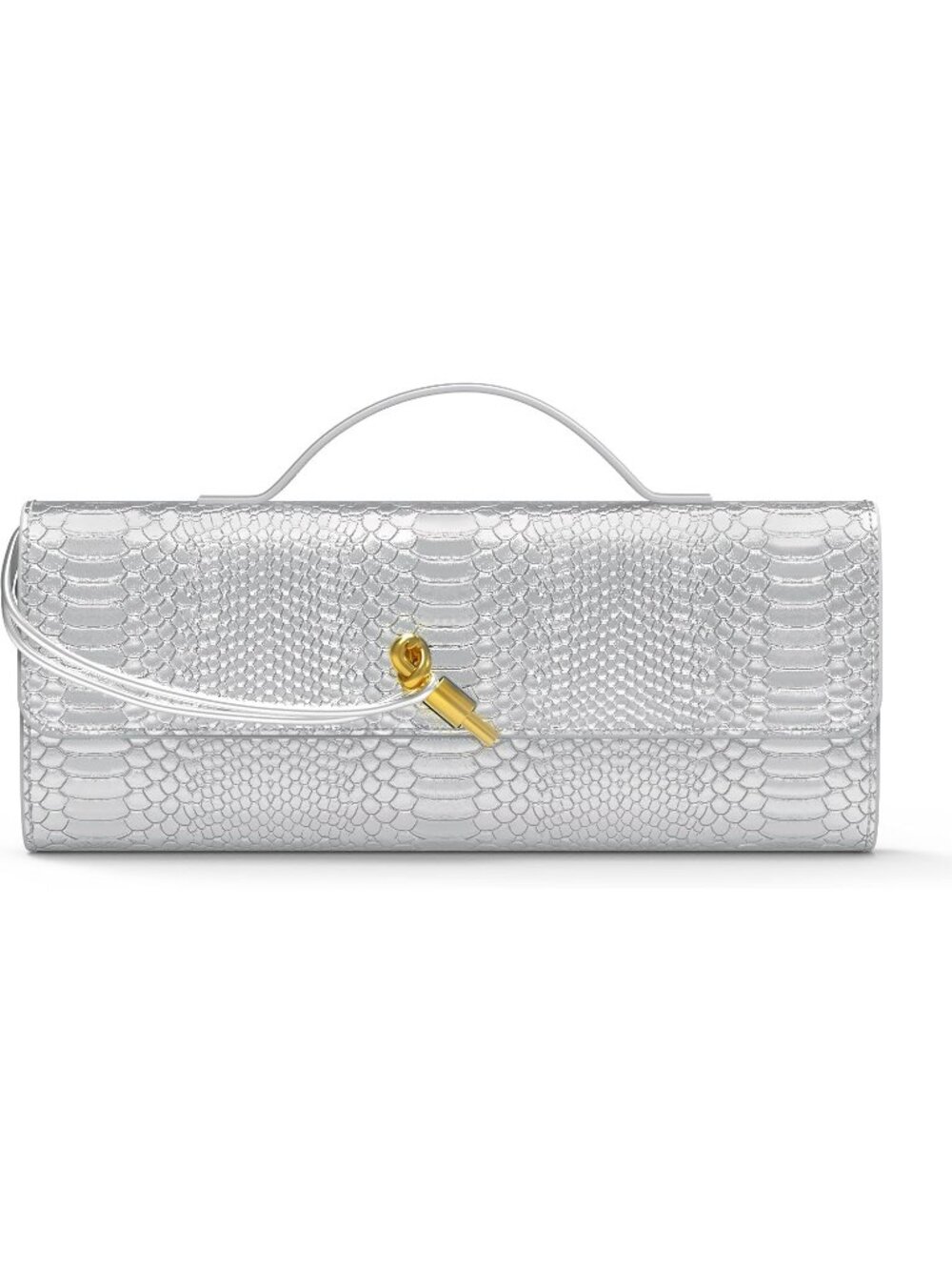 Womens Silver Croco Leather Suede Clutch Purse Evening Crossbody Handbag